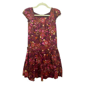 Gap Dress, Drop Waist, Tiered Bottom, Floral Print, Purple, Pink, Size 10, Large